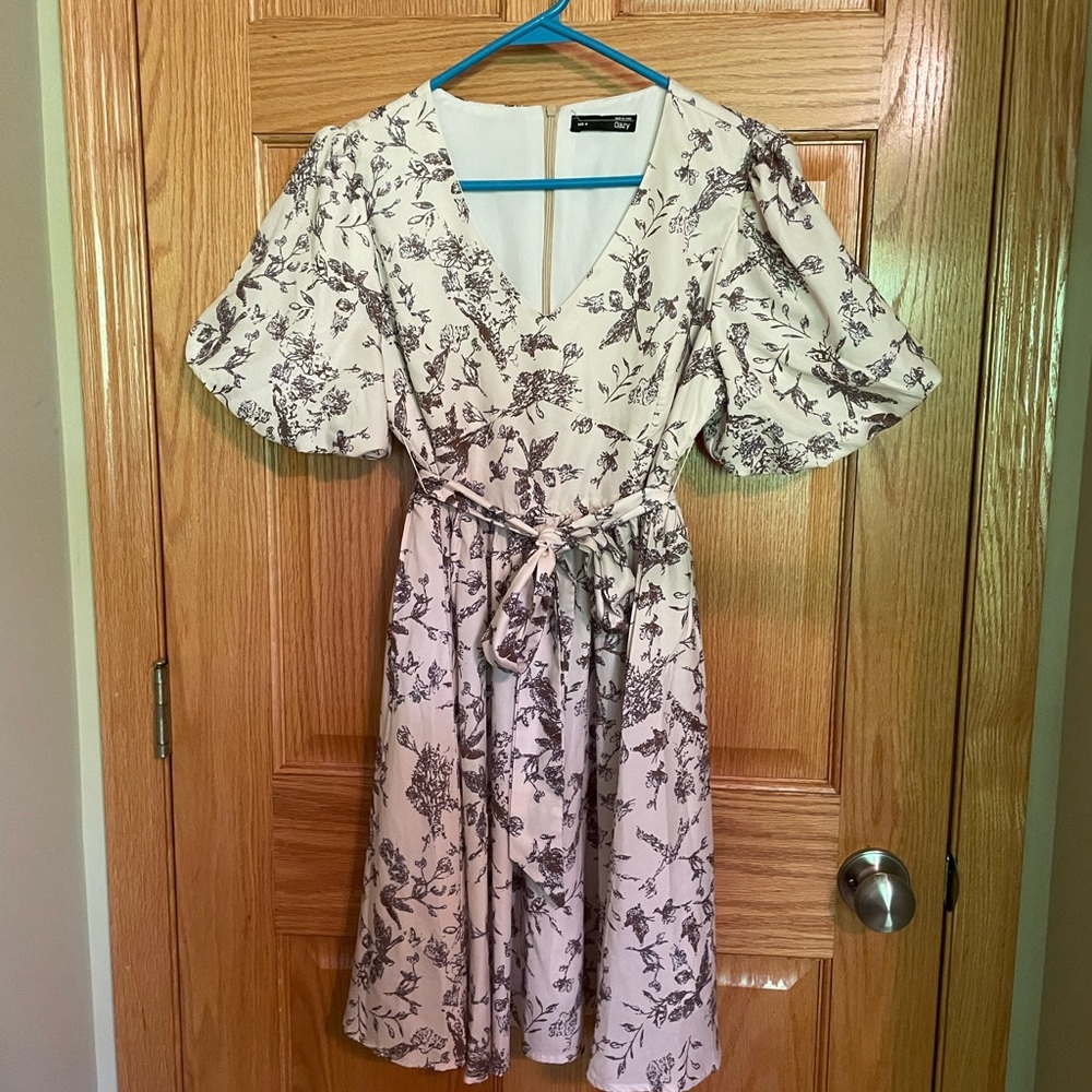 Cream Floral Puff Sleeve Midi Sundress